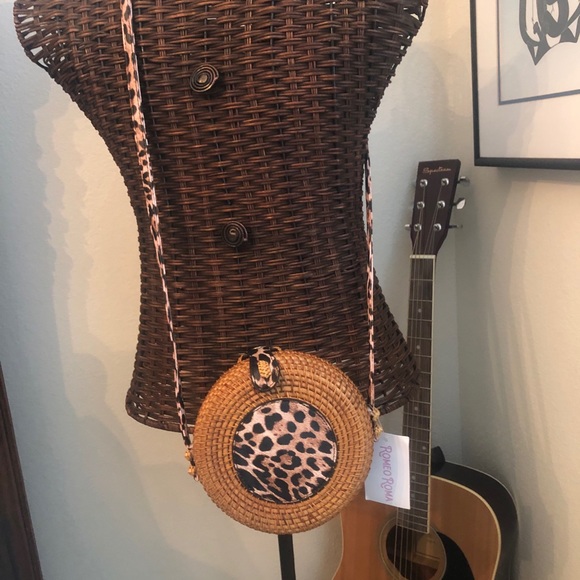 NWT Romeo Roma Wicker Bag Leopard Print - Picture 2 of 5